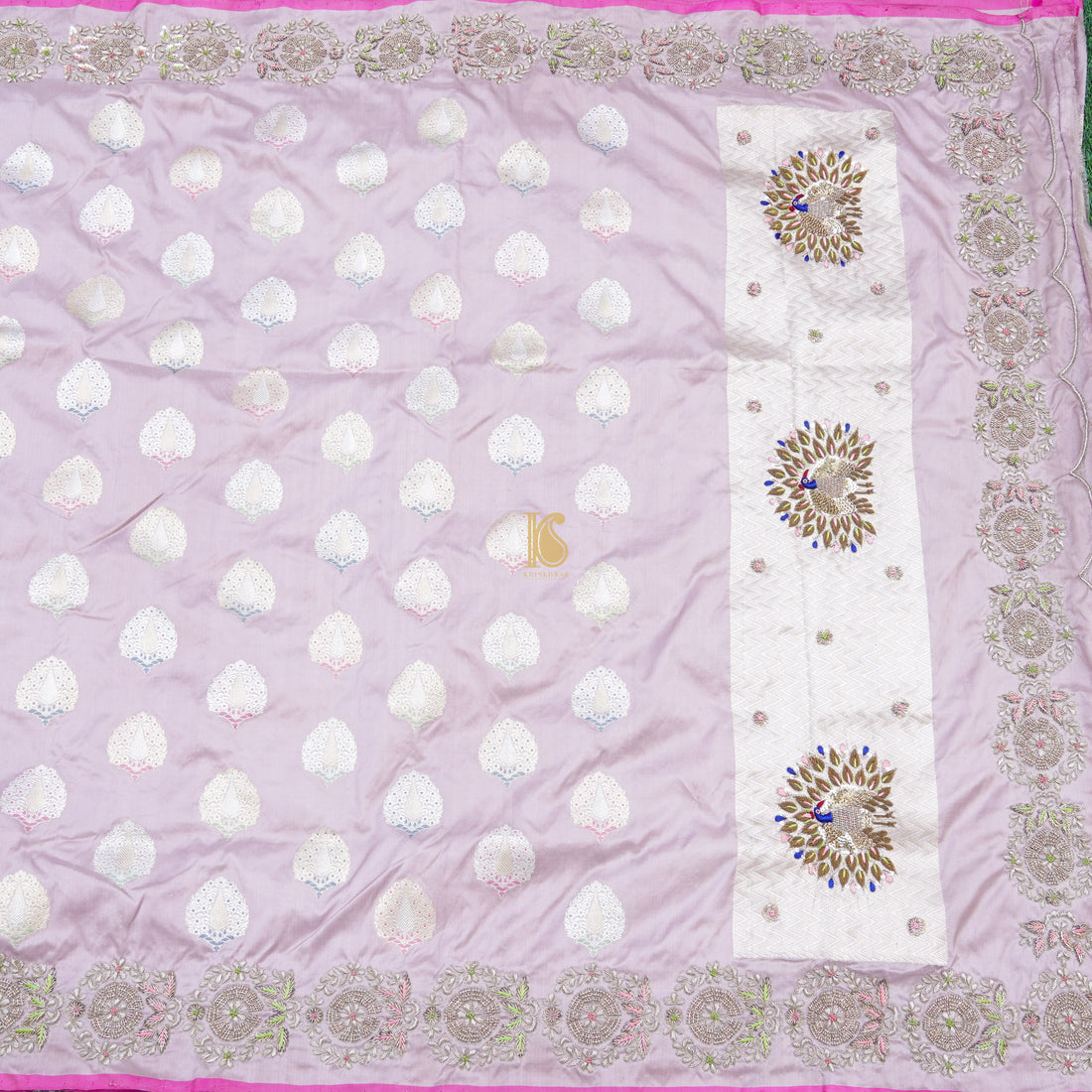 Handwoven Banarasi Silk Mor Boota Embroidery Border Kadwa Saree - Khinkhwab