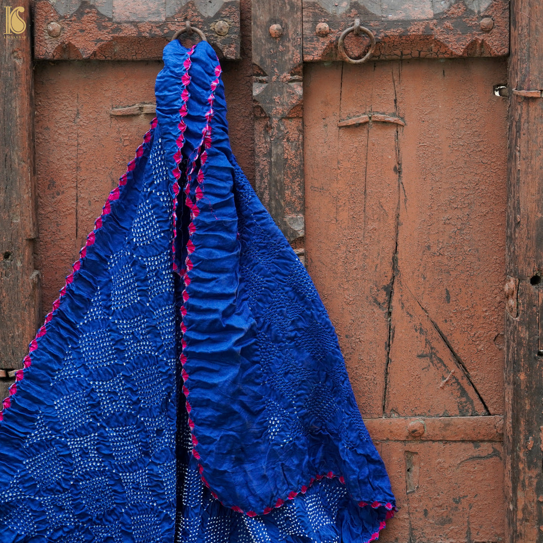 Blue Pure Gajji Silk Handwoven Bandhani Blouse Fabric - Khinkhwab