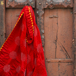Red Pure Gajji Silk Handwoven Bandhani Blouse Fabric - Khinkhwab