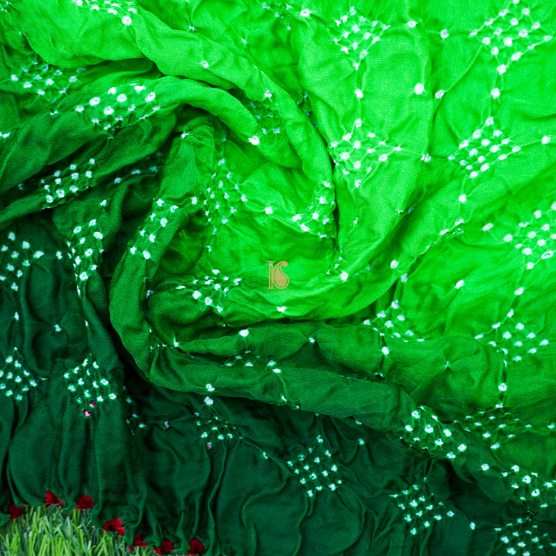Green Pure Gajji Silk Handwoven Bandhani Blouse Fabric - Khinkhwab