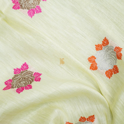 Promenade White Handwoven Pure Linen Banarasi Kadwa Suit Set - Khinkhwab