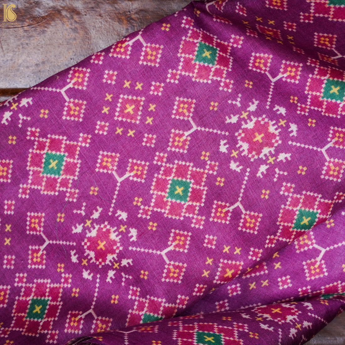 Purple Pure Tussar Georgette Silk Print Fabric - Khinkhwab
