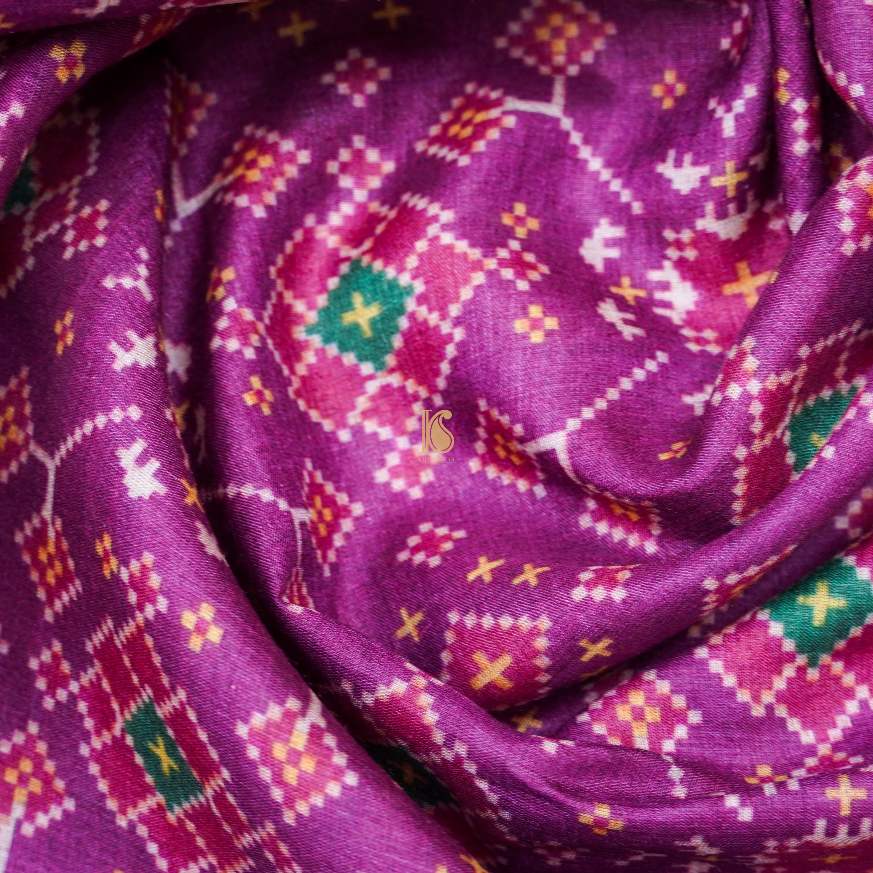 Purple Pure Tussar Georgette Silk Print Fabric - Khinkhwab