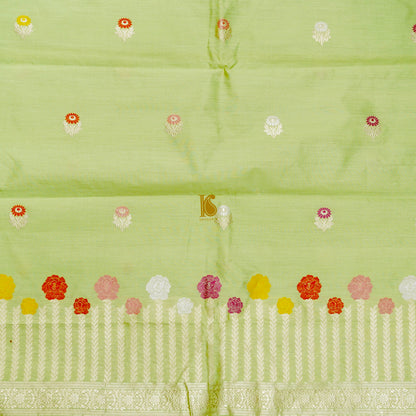Handloom Pure Cotton Caper Green Kadwa Banarasi Suit Fabric Set - Khinkhwab