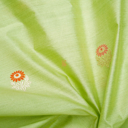 Handloom Pure Cotton Caper Green Kadwa Banarasi Suit Fabric Set - Khinkhwab