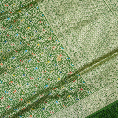 Handloom Katan Silk Oyster Green Banarasi Shikargah Dupatta - Khinkhwab