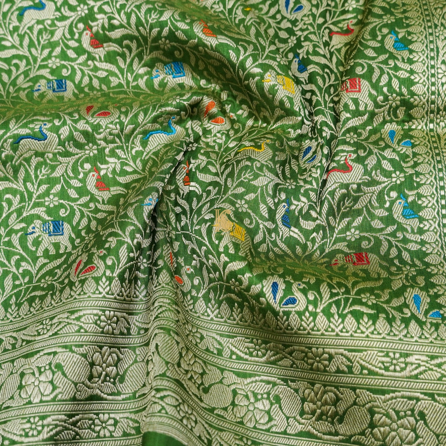 Handloom Katan Silk Oyster Green Banarasi Shikargah Saree - Khinkhwab