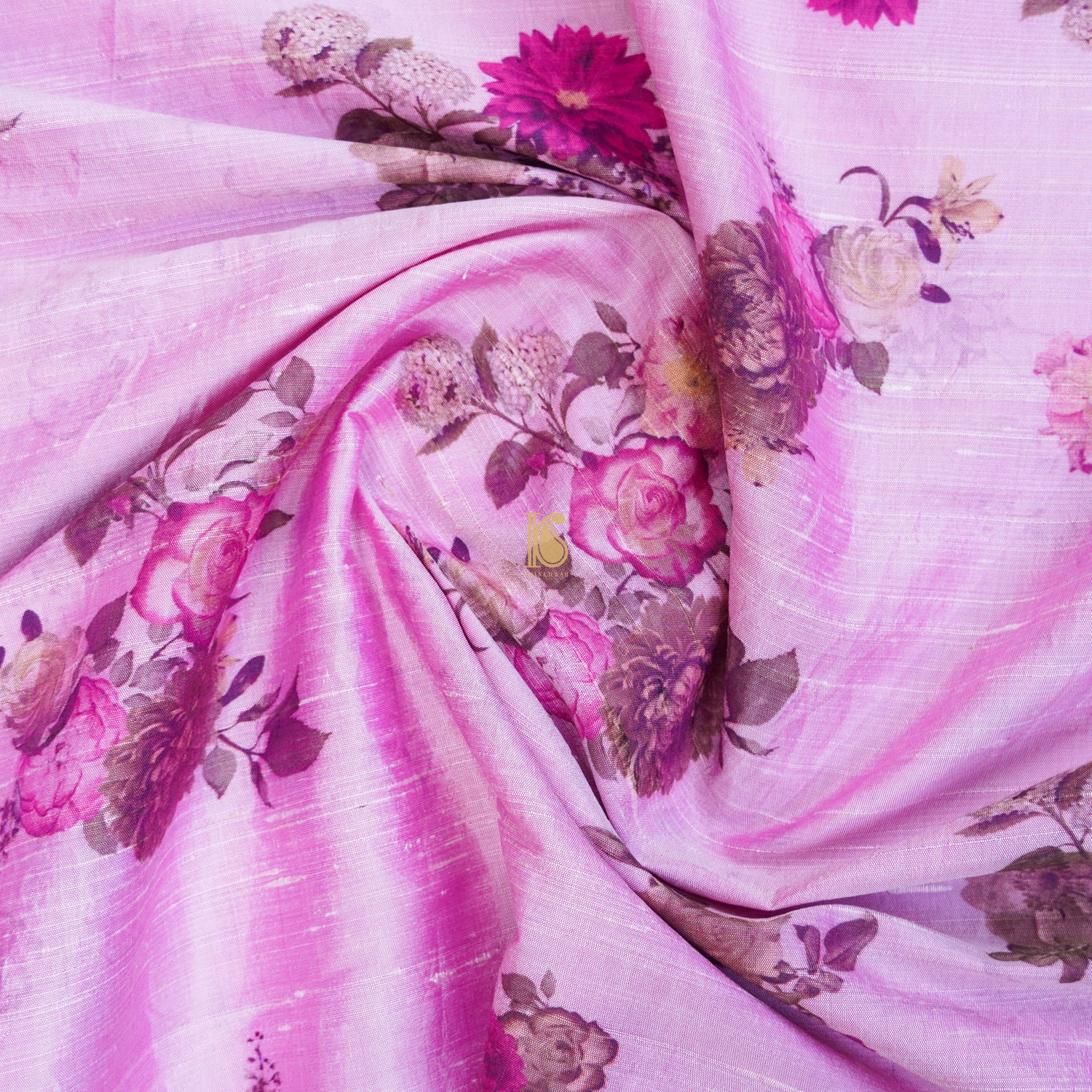 Pink Pure Raw Silk Print Fabric - Khinkhwab