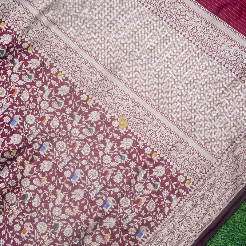 Handloom Pure Katan Silk Banarasi Shikargah Saree - Colors - Khinkhwab