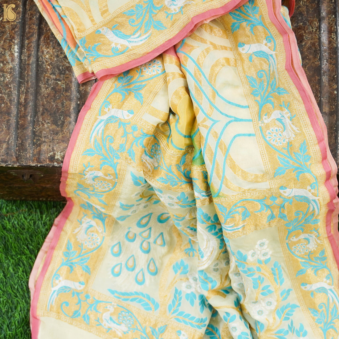 Pure Georgette Silk Banarasi Shikargah Border Dupatta - Preorder - Khinkhwab