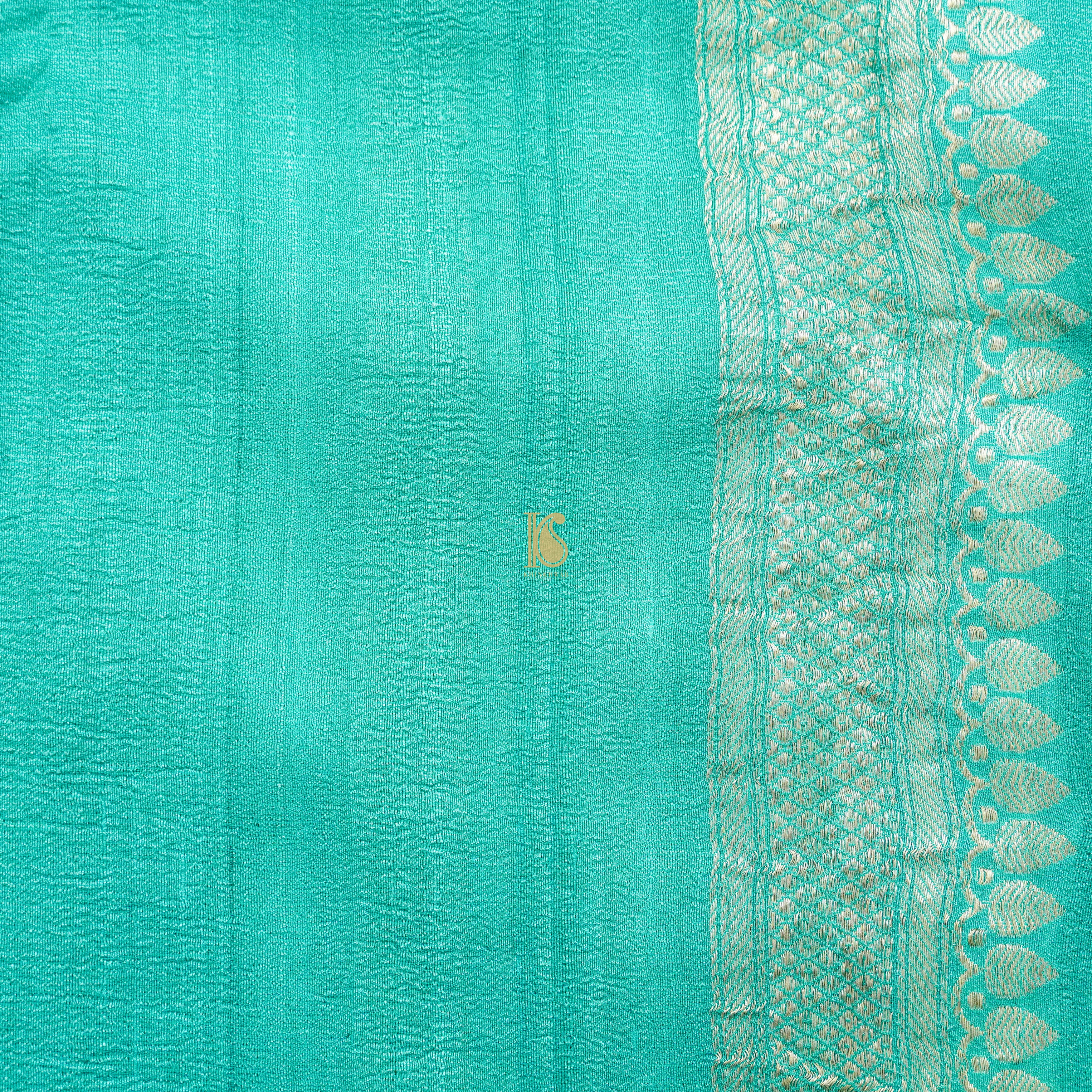 Pine Glade Green Pure Tussar Georgette Silk Handloom Banarasi Saree - Khinkhwab