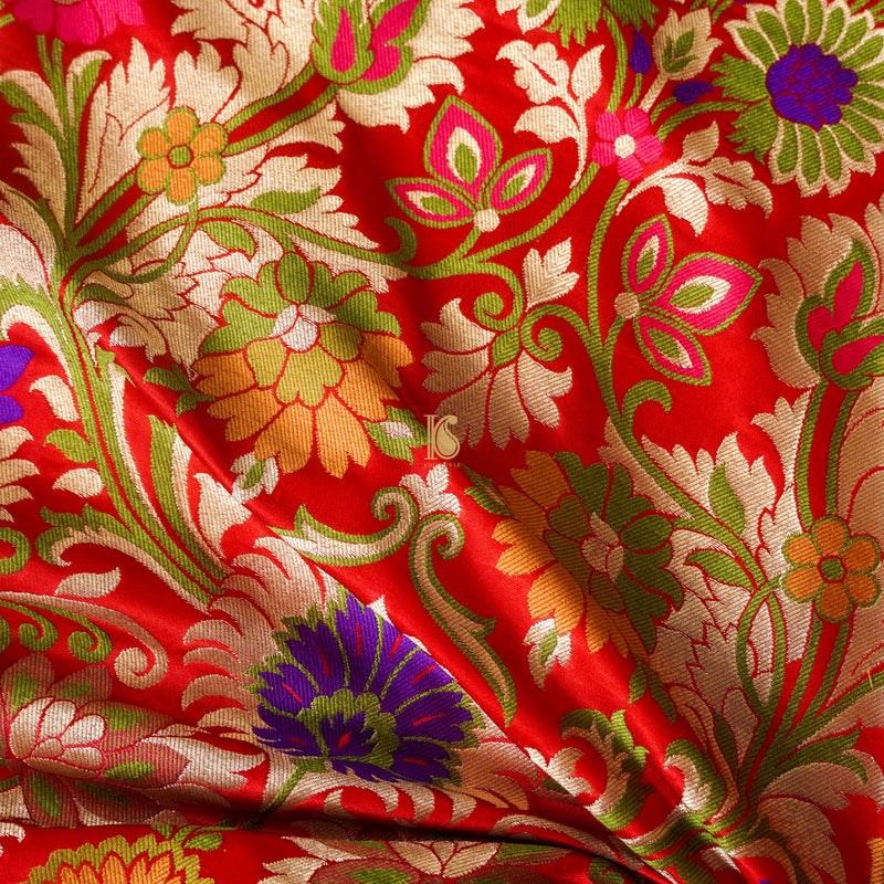 Red Kinkhab / Kimkhab Brocade Banarasi Fabric - Khinkhwab