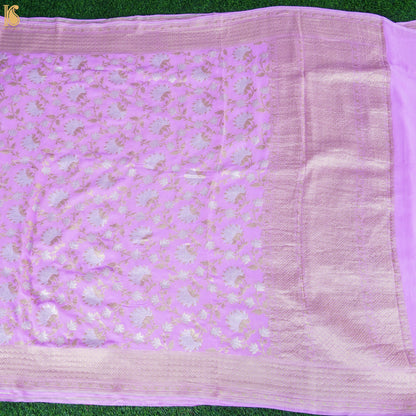 Plum Purple Pure Georgette Handloom Banarasi Jaal Lotus Saree - Khinkhwab