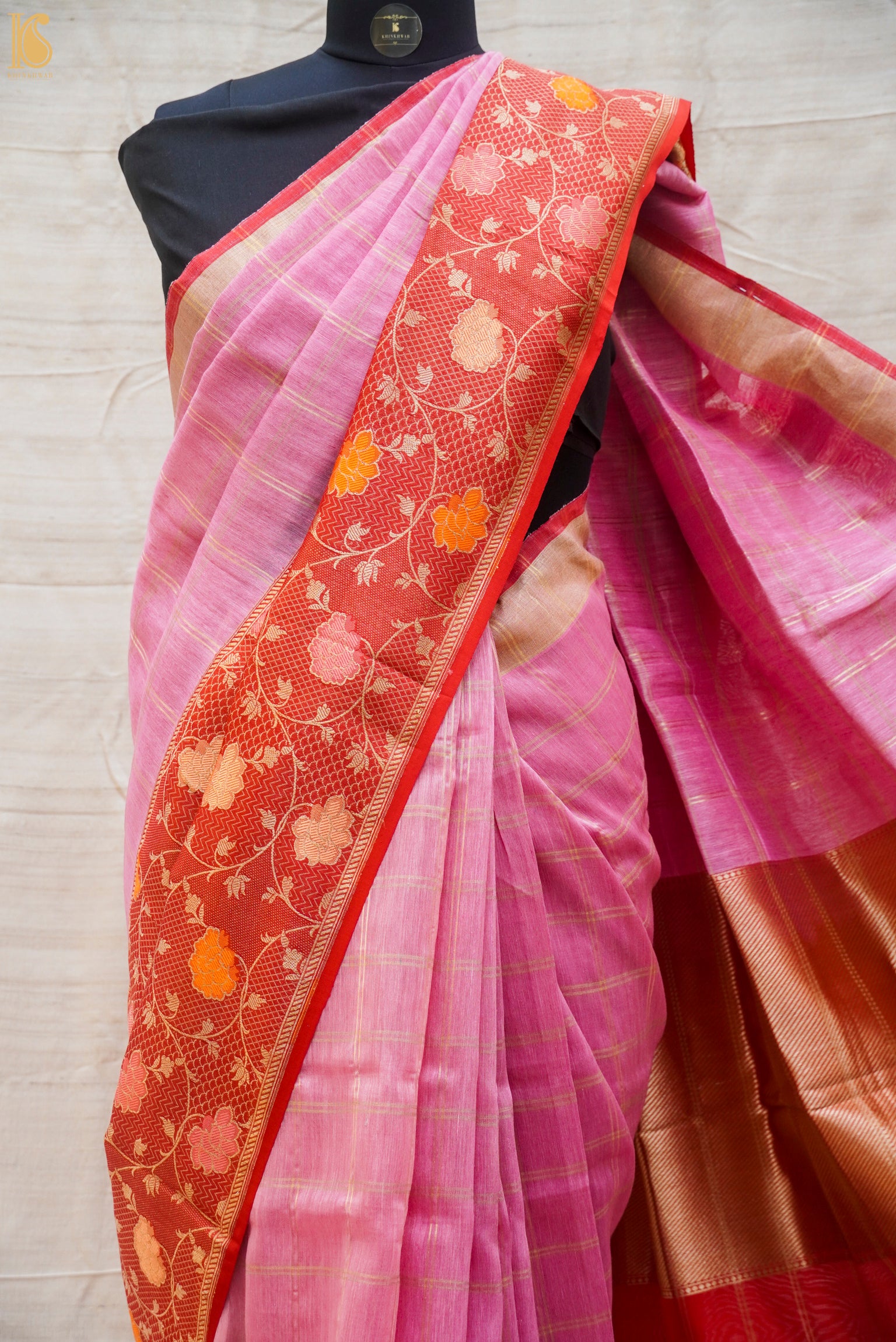 Red Colour Pure Organic Linen Banarasi Sarees