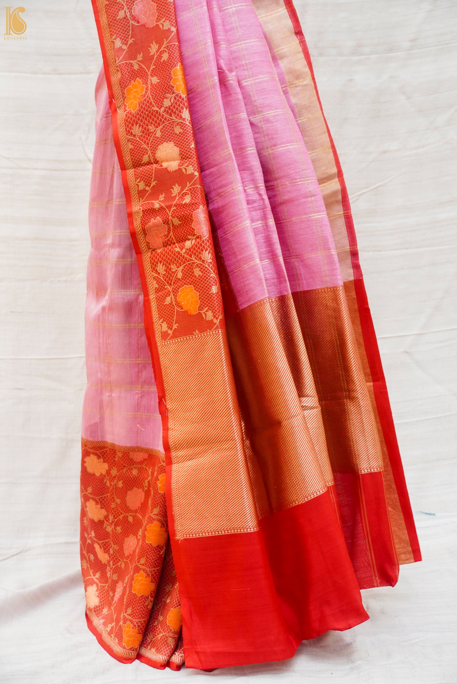 Buy Moksha Designs Golden & Pink Silk Saree With Unstitched Blouse for  Women Online @ Tata CLiQ