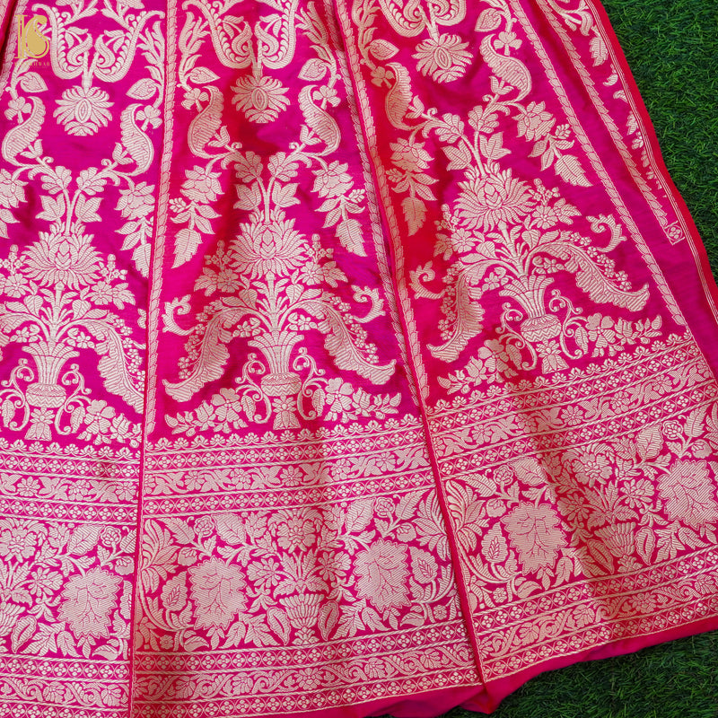 Razzmatazz PInk Pure Katan Silk Handloom Banarasi Kalidar Lehenga - Khinkhwab