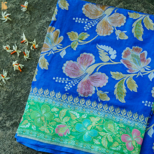 Blue Pure Georgette Handloom Banarasi Dahlia Saree - Khinkhwab