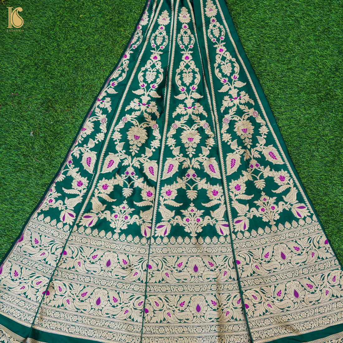 Green Pure Katan Silk Handloom Banarasi Kalidar Lehenga - Khinkhwab