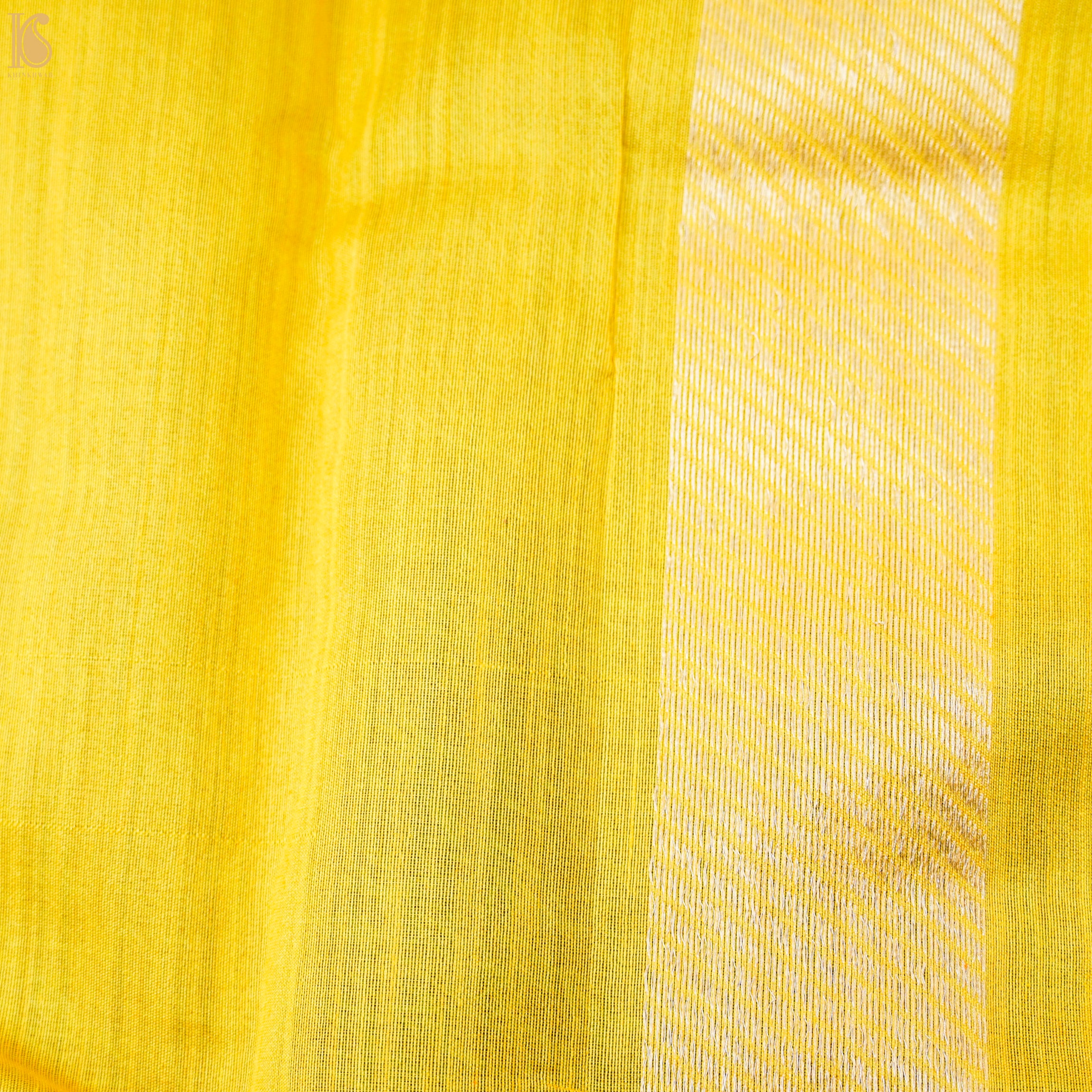 Red &amp; Yellow Pure Linen Handloom Banarasi Saree - Khinkhwab