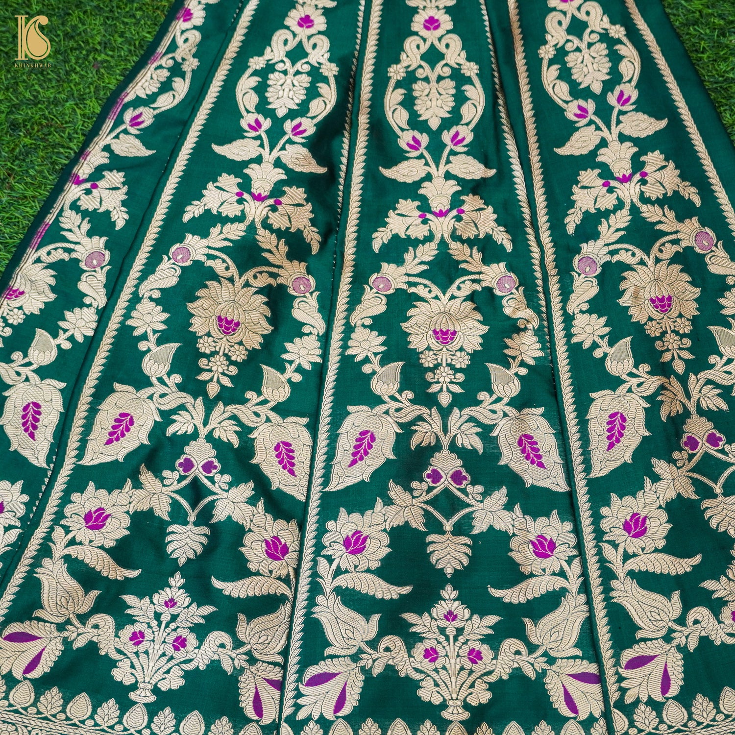 Green Pure Katan Silk Handloom Banarasi Kalidar Lehenga - Khinkhwab