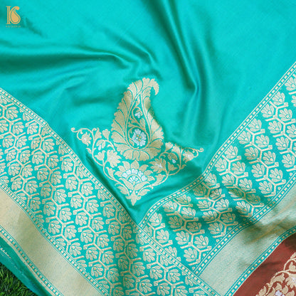 Turquoise Blue Handwoven Pure Katan Silk Chauki Rangkat Banarasi Saree - Khinkhwab