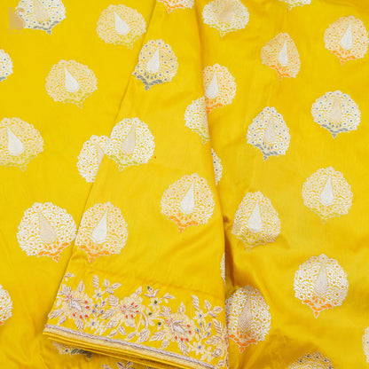 Sunflower Yellow Handwoven Banarasi Silk Mor Boota Embroidery Kadwa Saree - Khinkhwab
