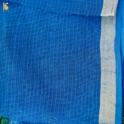 Citron Green &amp; Blue Handloom Kota Cotton Print Saree - Khinkhwab