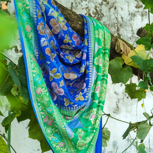 Dodger Blue Pure Georgette Handloom Banarasi Dahlia Dupatta - Khinkhwab