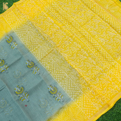 Grey &amp; Yellow Handloom Kota Cotton Print Saree - Khinkhwab