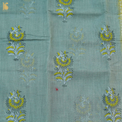 Grey &amp; Yellow Handloom Kota Cotton Print Saree - Khinkhwab