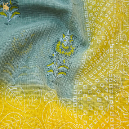 Grey &amp; Yellow Handloom Kota Cotton Print Saree - Khinkhwab