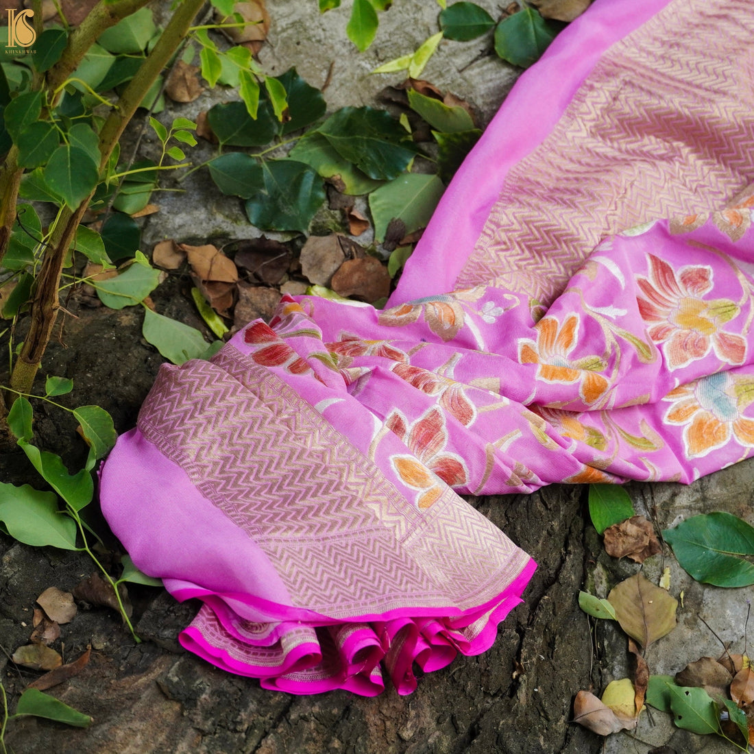 Mauve Pure Georgette Handloom Banarasi Lily Dupatta - Khinkhwab