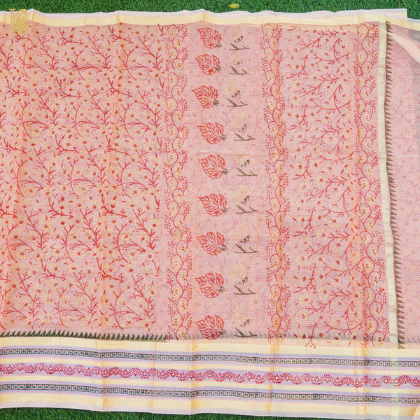 Rose Pink Handloom Kota Cotton Print Saree - Khinkhwab