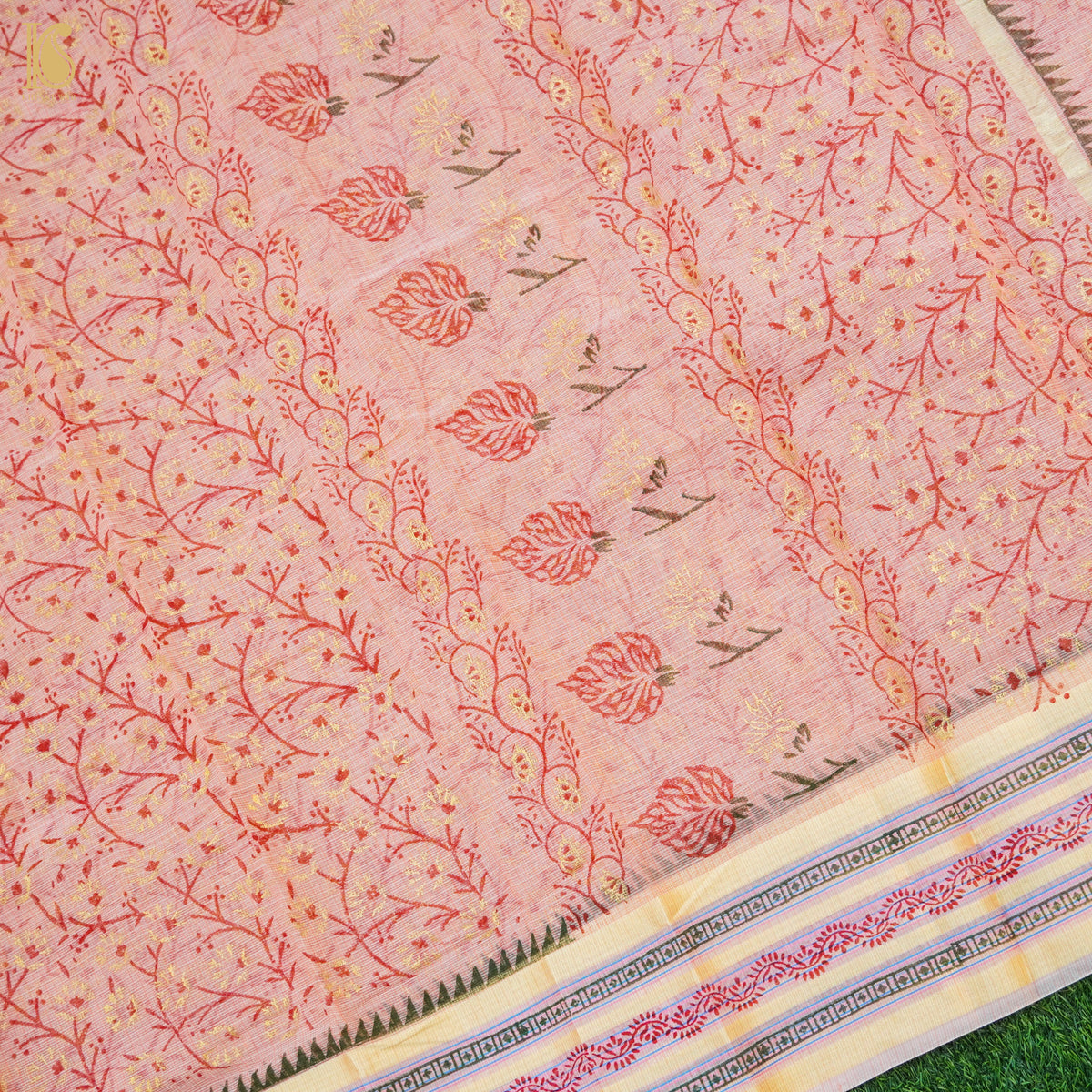 Rose Pink Handloom Kota Cotton Print Saree - Khinkhwab
