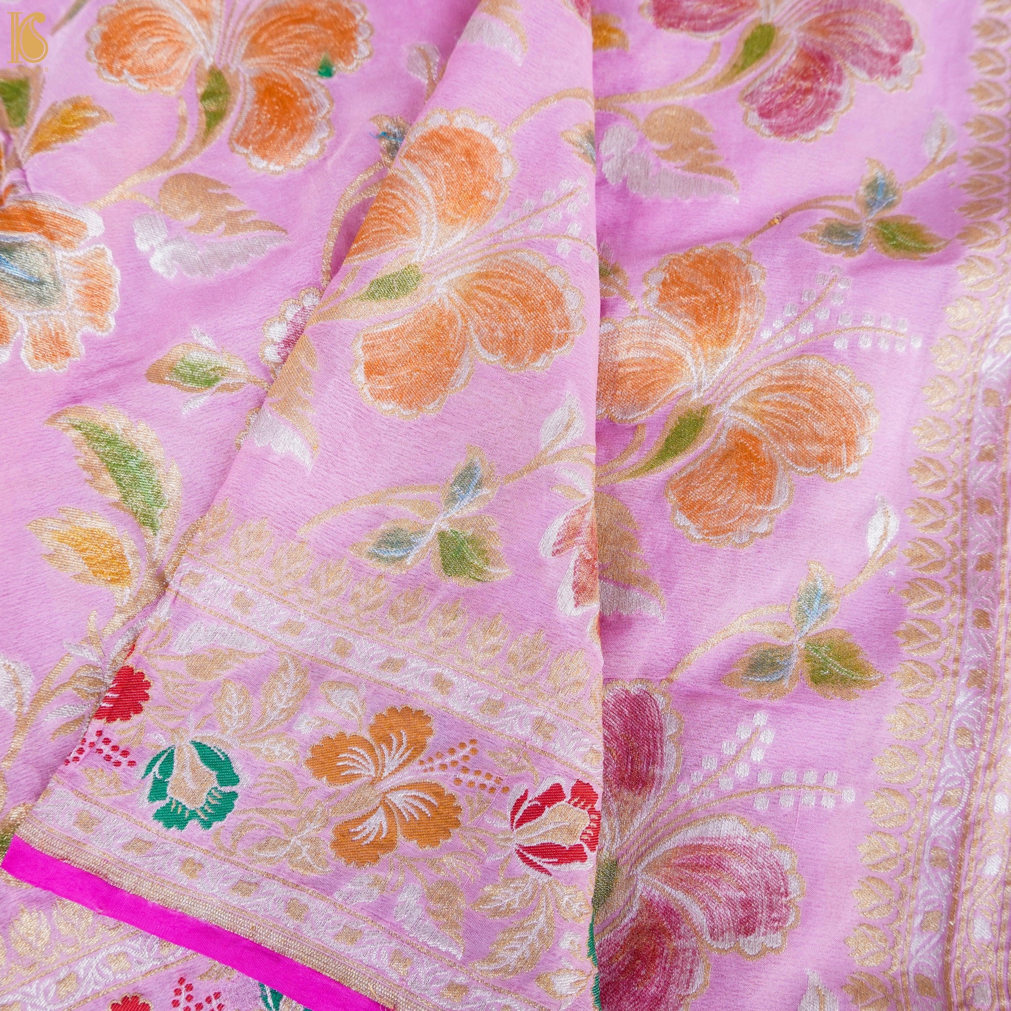 Thistle Pink Pure Georgette Handloom Banarasi Dahlia Dupatta - Khinkhwab