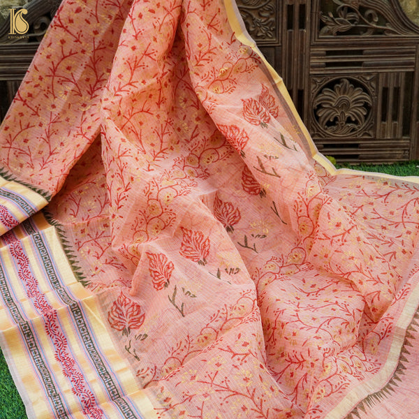 Rose Pink Handloom Kota Cotton Print Saree - Khinkhwab