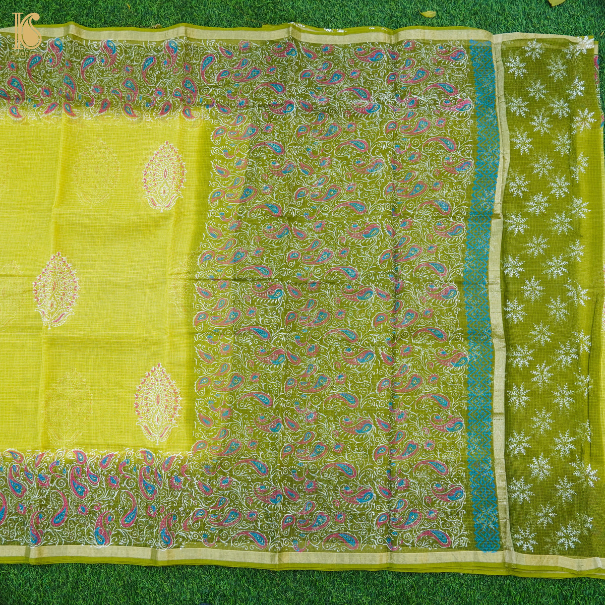 Wattle Yellow Handloom Kota Cotton Print Saree - Khinkhwab