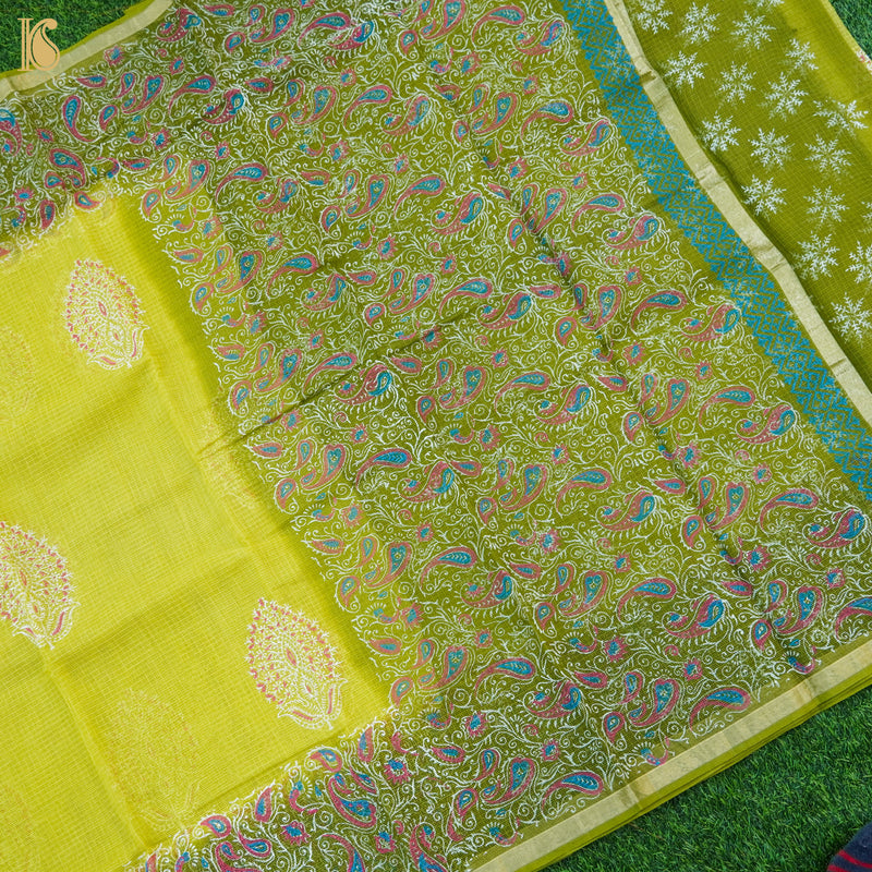 Wattle Yellow Handloom Kota Cotton Print Saree - Khinkhwab