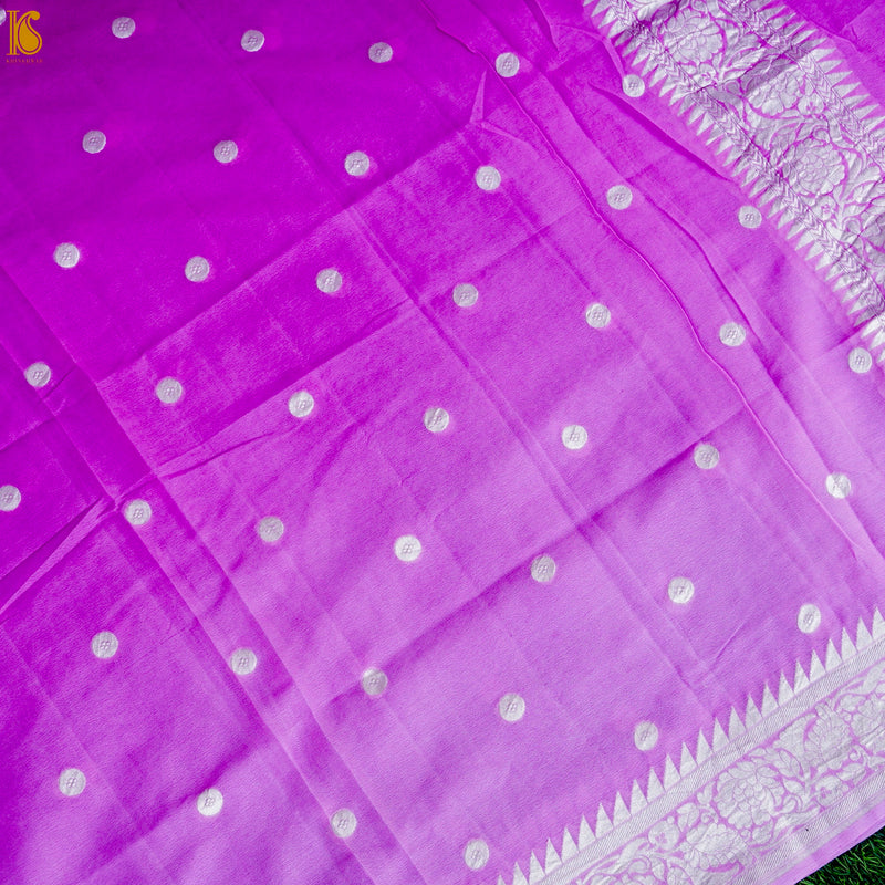 Wisteria Purple Pure Georgette Handloom Banarasi Ashrafi Boota Saree - Khinkhwab