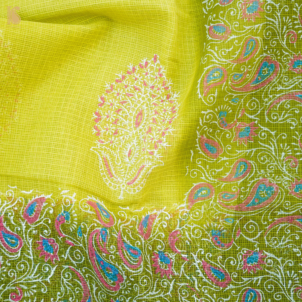 Wattle Yellow Handloom Kota Cotton Print Saree - Khinkhwab