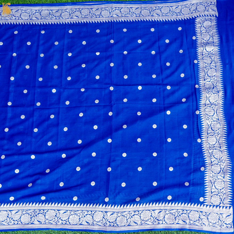 Smalt Blue Pure Georgette Handloom Banarasi Ashrafi Boota Saree - Khinkhwab
