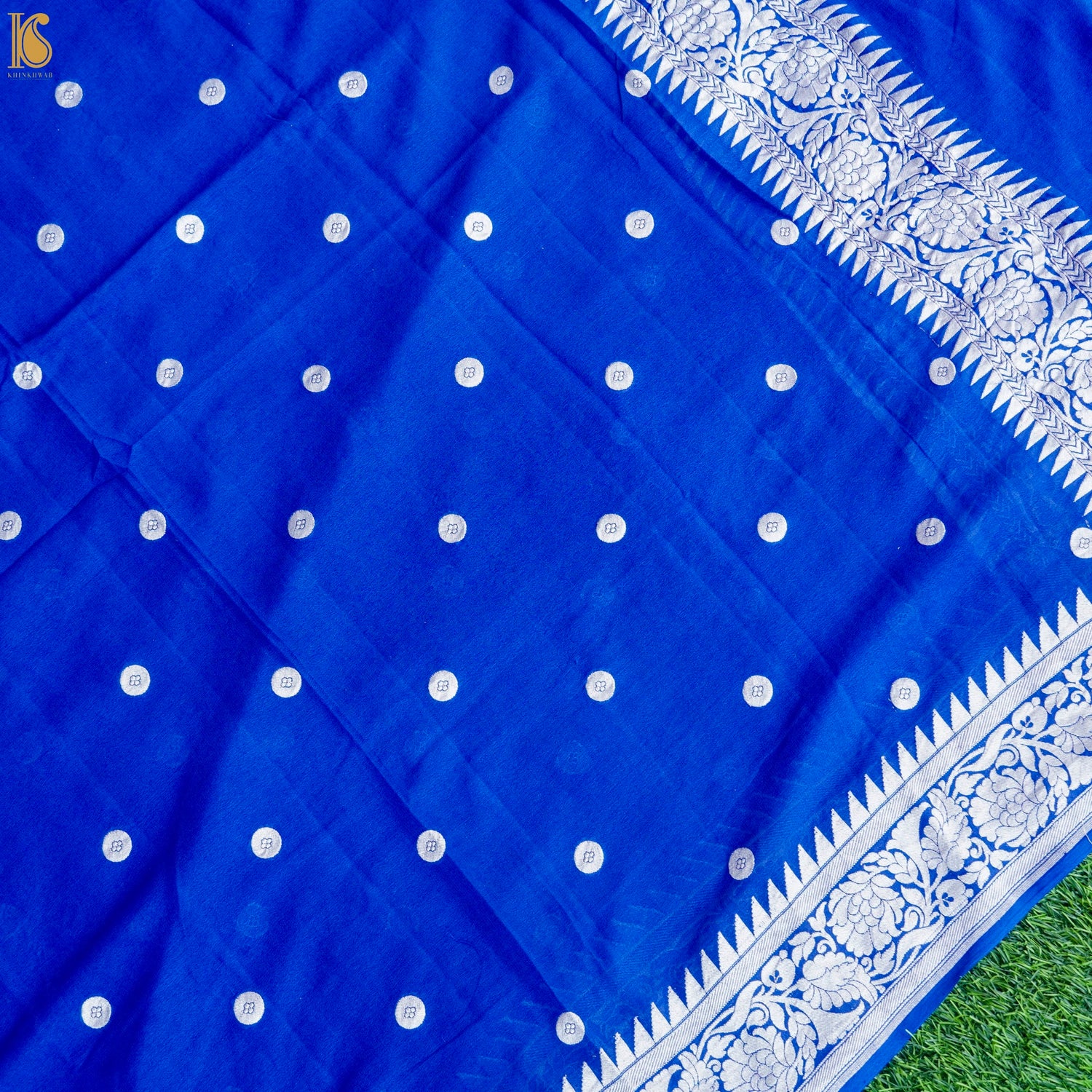 Smalt Blue Pure Georgette Handloom Banarasi Ashrafi Boota Saree - Khinkhwab