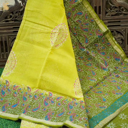 Wattle Yellow Handloom Kota Cotton Print Saree - Khinkhwab