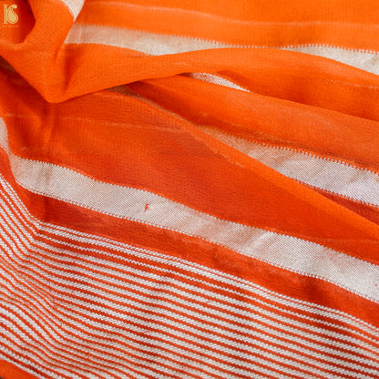 Yellow &amp; Orange Pure Georgette Handloom Banarasi Stripes Dupatta - Khinkhwab