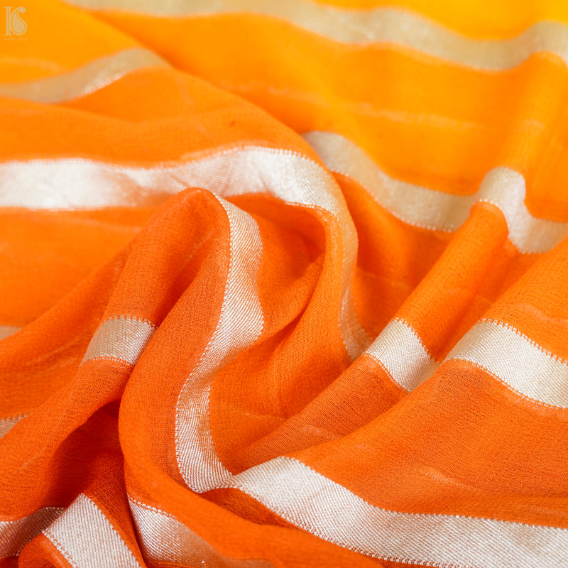Yellow & Orange Pure Georgette Handloom Banarasi Stripes Dupatta - Khinkhwab