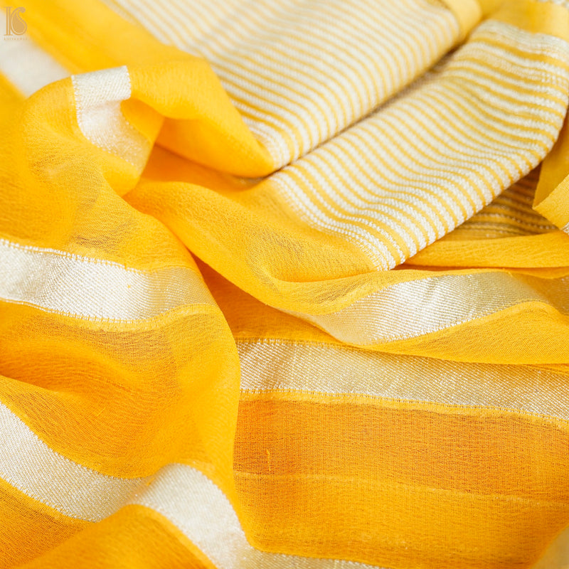 Yellow & Orange Pure Georgette Handloom Banarasi Stripes Dupatta - Khinkhwab