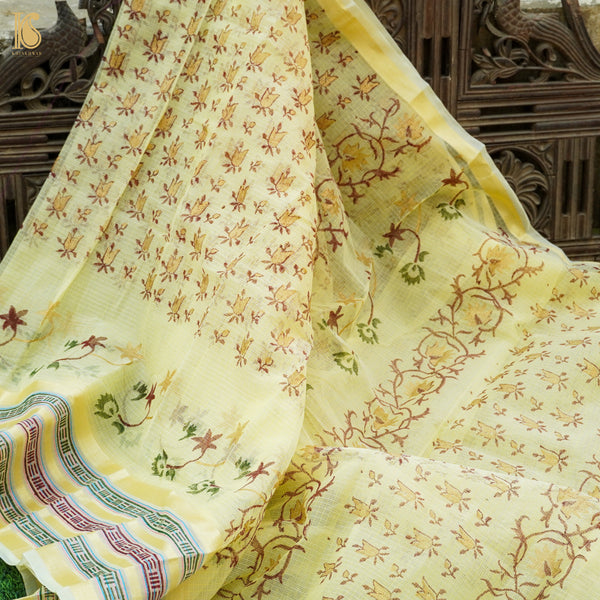 Primrose Yellow Handloom Kota Cotton Print Saree - Khinkhwab