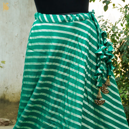Rain Forest Green Handloom Moonga Silk Banarasi Stripes Stitched Lehenga - Khinkhwab