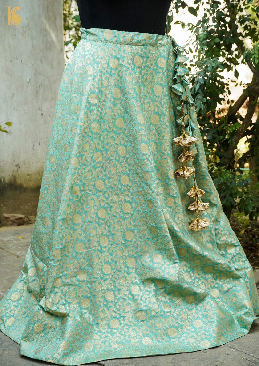 Bermuda Green Soft Silk Banarasi Stitched Lehenga - Khinkhwab