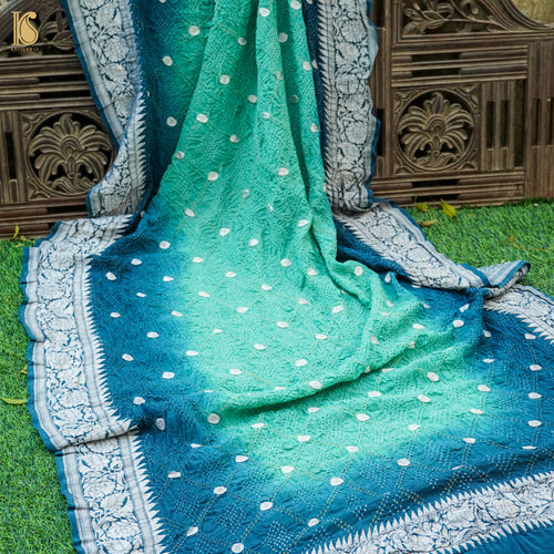 Downy Green Georgette  Banarasi Bandhani Ashrafi Boota Dupatta - Khinkhwab